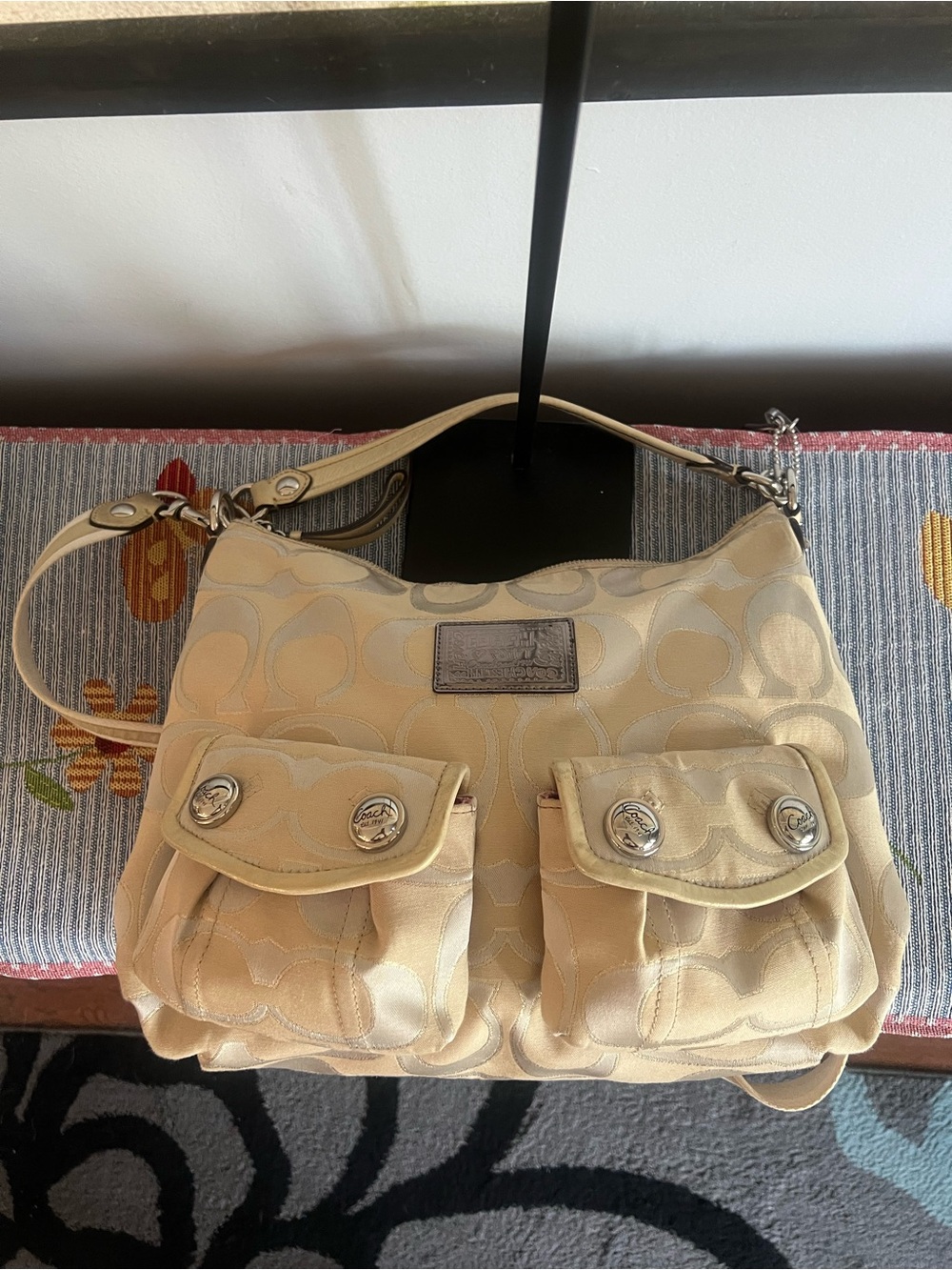 Coach 2006 Poppy Signature Gold Khaki Sparkly Hobo Shoulder Crossbody Y2K Bag - Picture 3 of 16